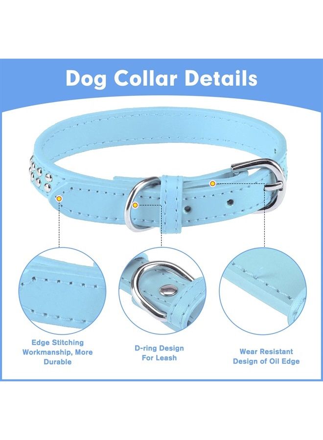 BINGPET BA2006 Adjustable Dog Real Split Leather Studded Pet Dog Collar, Durable Doggy Collars for Small Medium Large Dogs - Light Blue XS - Image 1