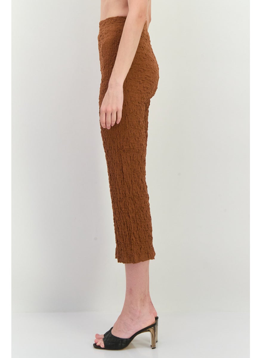 MANGO Women Regular Fit Textured Cropped Pants, Brown  - Image 2