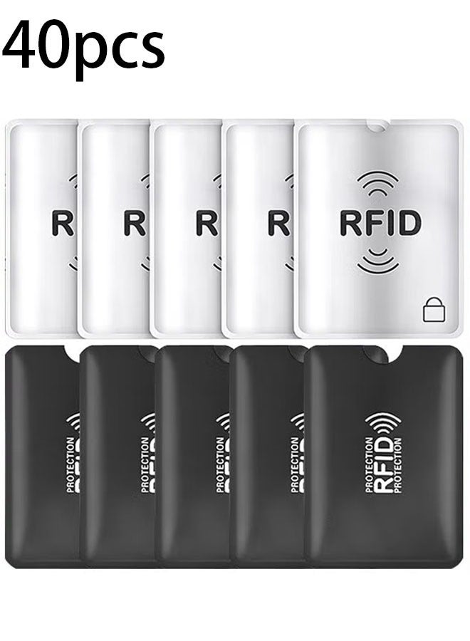إيليلي 40 قطعة من أكمام بطاقات الائتمان RFID، حاملات بطاقات بدون تلامس لحماية سرقة الهوية، مثالية لبطاقات الهوية، وبطاقات الخصم، وبطاقات الائتمان، وبطاقات الهوية والمفاتيح، 20 فضي 20 أسود - Image 1