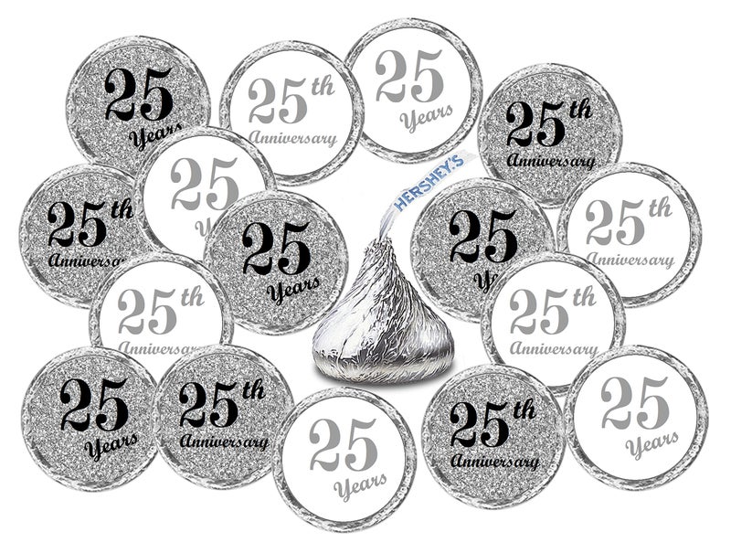 Creativity Labels 25th Anniversary Kisses Stickers, (Set of 216) Chocolate Drops Labels Stickers for 25th Wedding Anniversary, Party Favors Decor for Kisses. Made in USA - Image 1
