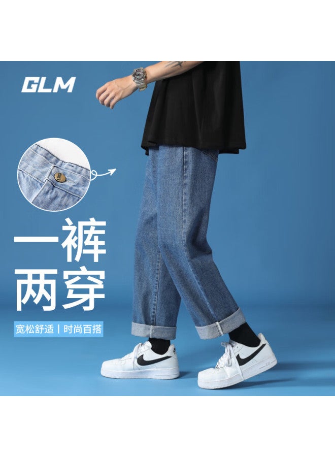 Glm Men's Jeans Autumn Winter Trendy Versatile Straight Slim High-waist American Loose Wide-leg Pants Black 3XL