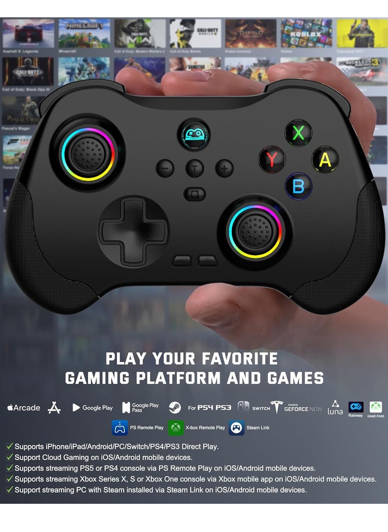 Beauenty Mobile Gaming Controller for iPad/iPhone/Tablet, Cloud Controller Remote Joystick for iOS/Android, Wireless Switch Controller with Macro ons/Hall-Rocker/Hall-Trigger/Dual Vibration (Black)  - Image 4