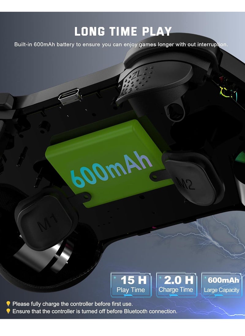 Mobile Gaming Controller for iPad/iPhone/Tablet, Cloud Controller Remote Joystick for iOS/Android, Wireless Switch Controller with Macro ons/Hall-Rocker/Hall-Trigger/Dual Vibration (Black)