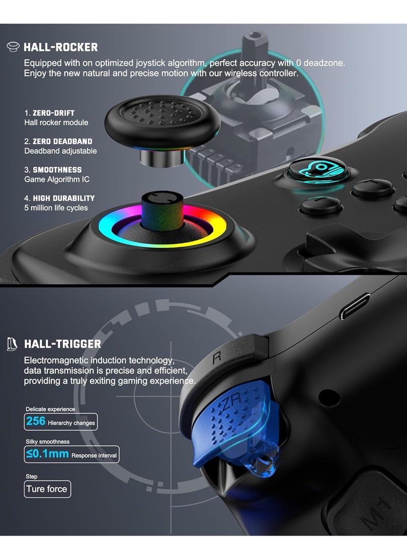 Beauenty Mobile Gaming Controller for iPad/iPhone/Tablet, Cloud Controller Remote Joystick for iOS/Android, Wireless Switch Controller with Macro ons/Hall-Rocker/Hall-Trigger/Dual Vibration (Black)  - Image 2