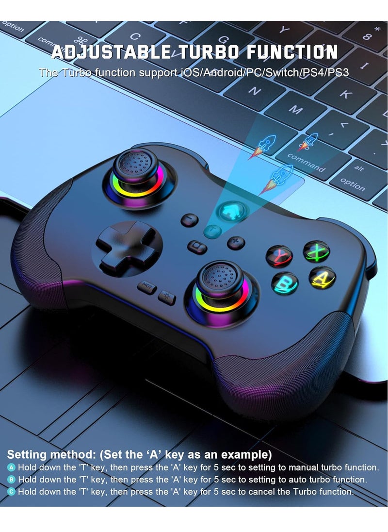 Mobile Gaming Controller for iPad/iPhone/Tablet, Cloud Controller Remote Joystick for iOS/Android, Wireless Switch Controller with Macro ons/Hall-Rocker/Hall-Trigger/Dual Vibration (Black)
