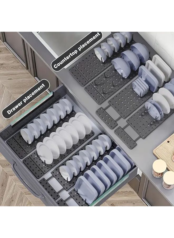 Black 2pcs Multi Functional Kitchen Countertop Organizer With Adjustable Pillars Dish Drainer Cookware Holder - Image 3