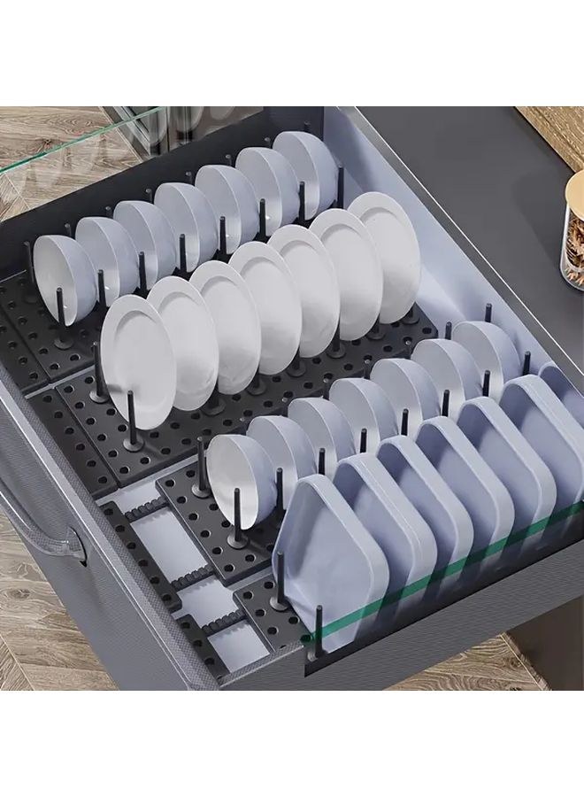Black 2pcs Multi Functional Kitchen Countertop Organizer With Adjustable Pillars Dish Drainer Cookware Holder - Image 1