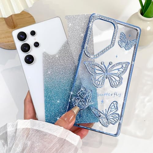 Elzzi Electroplated Butterfly Phone Cover for Samsung S25 Ultra Case, Showcasing Pearlescent Diamond Soft TPU, Camera Protection, Shockproof, Dropresistant Stylish for Girls & Women (Blue) - Image 2