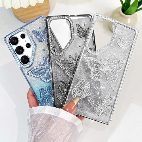 Elzzi Electroplated Butterfly Phone Cover for Samsung S25 Ultra Case, Showcasing Pearlescent Diamond Soft TPU, Camera Protection, Shockproof, Dropresistant Stylish for Girls & Women (Blue) - Image 4