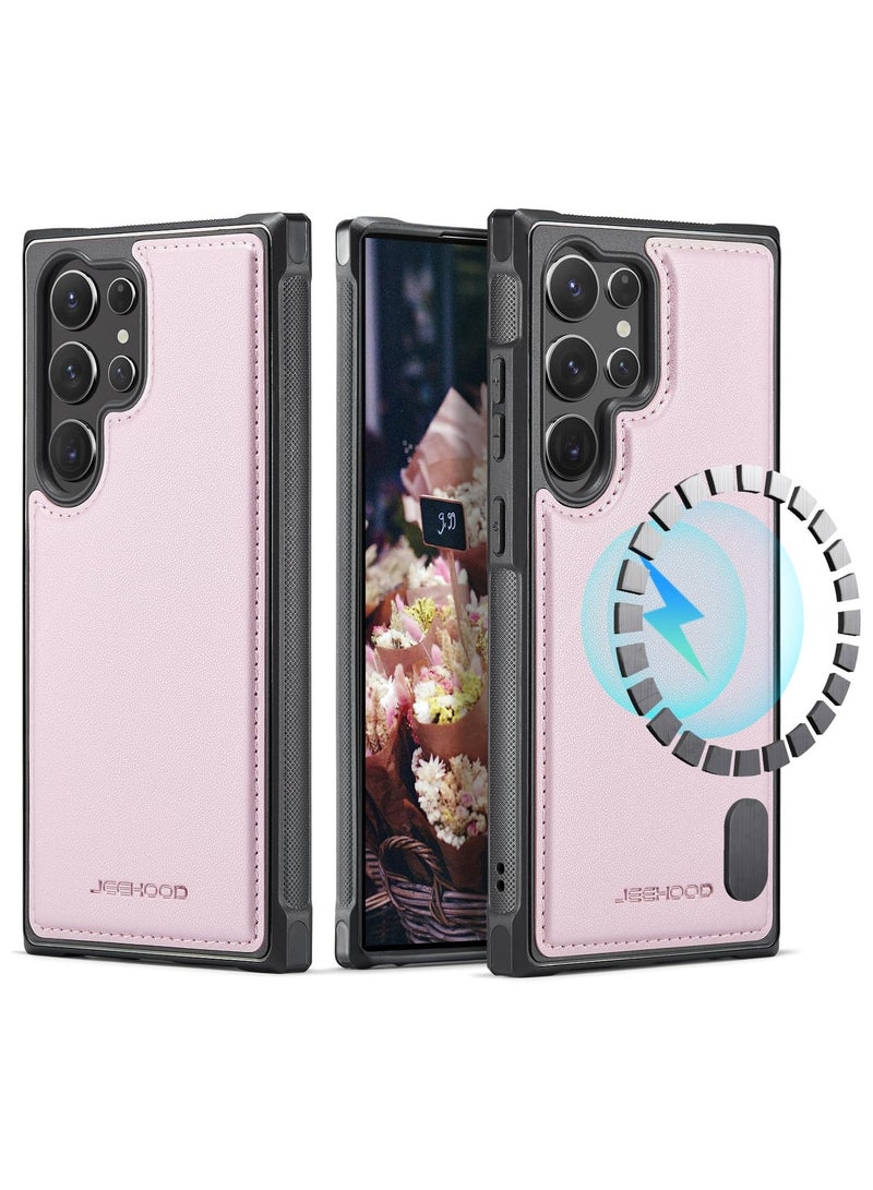 جيهود كيس مي جراب موبايل متوافق مع سامسونج جلاكسي اس 25  الترا  فاخر من جلد البولي يوريثين غطاء خلفي مغناطيسي للشحن اللاسلكي متوافق مع سامسونج جلاكسي اس 25  الترا (وردي)