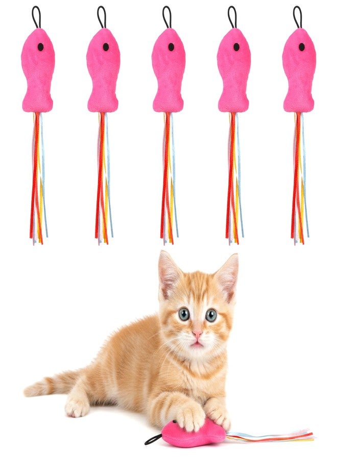 Exclaith 5 Pcs Cat Toys Rose Red Fish, Premium Cat Wand Toy Accessories with Ribbons Catnip Toys for Indoor Cats Exercise and Play - Image 1