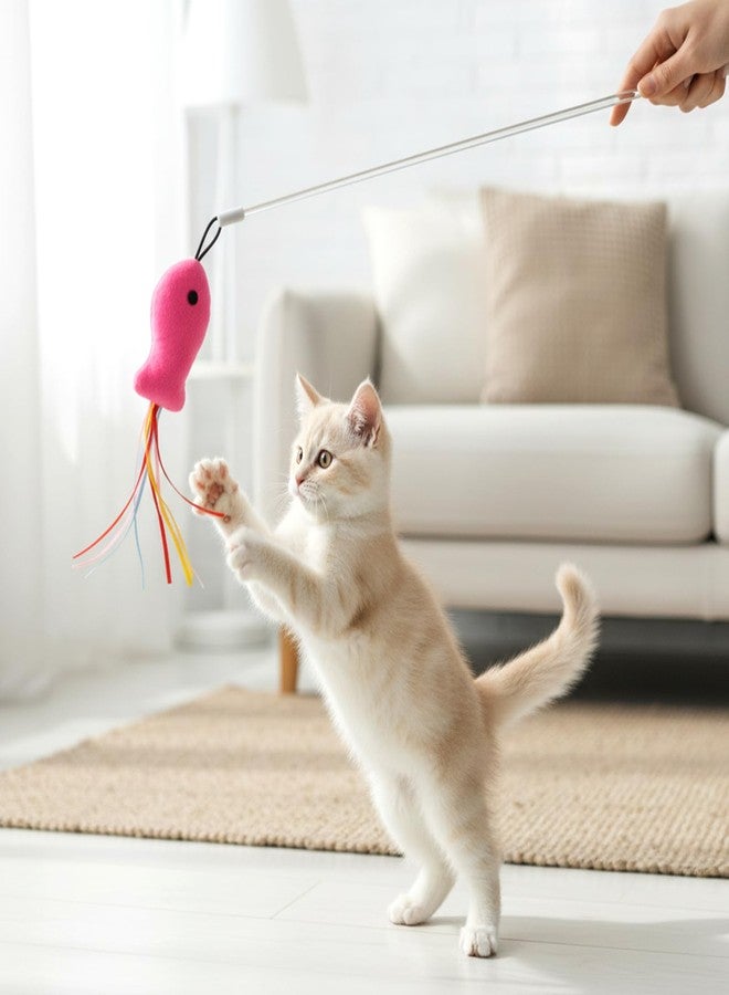 Exclaith 5 Pcs Cat Toys Rose Red Fish, Premium Cat Wand Toy Accessories with Ribbons Catnip Toys for Indoor Cats Exercise and Play - Image 5