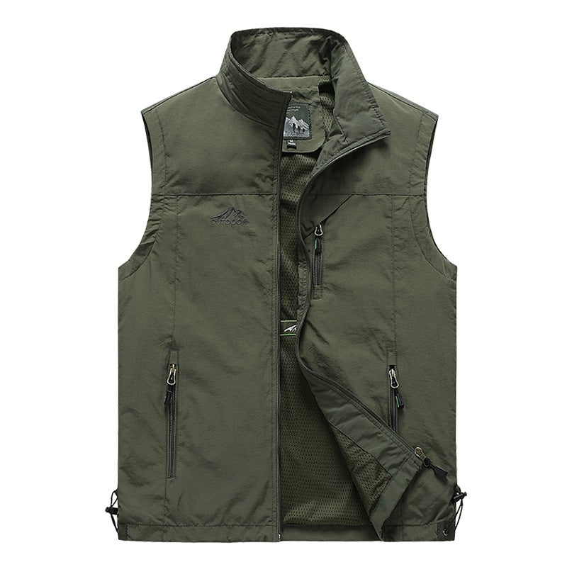 Middle-Aged And Elderly Quick-Drying Vest Outdoor Multi-Pocket Sports Cardigan Casual Vest Loose Large Size Multi-Flap Pocket Pants Jacket - Image 1