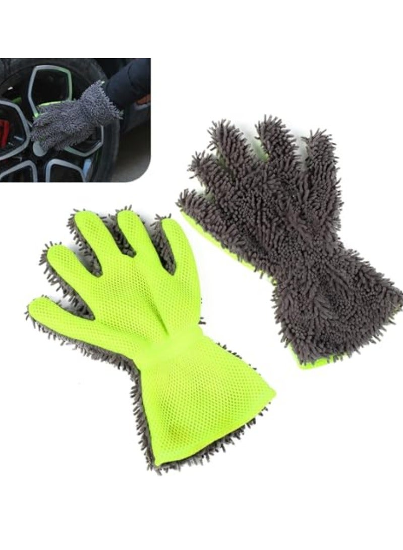 Noori 2 Pcs Car Wash Mitt, 5-Finger Microfiber Wash Mitts, Car Interior Exterior Cleaning Gloves, Auto Chenille Washing Sponge Kits, Universal Cleaning Tool for Cars Families - Image 1
