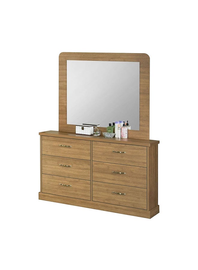 DANUBE HOME Zirco 6 Drawer Dresser With Mirror Durable Vanity Table Dressing Makeup Desk With Storage Modern Design Bedroom Furniture L 120x39x183.4 Cm Brown Oak  - Image 2