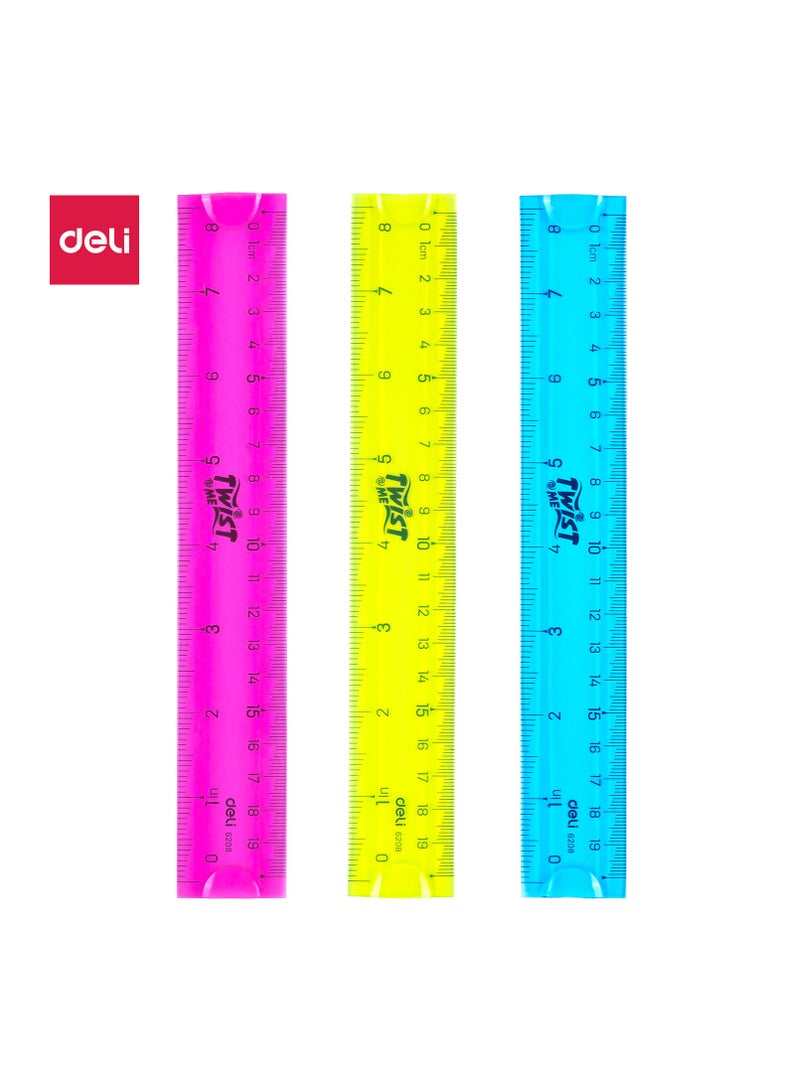 ديلي Deli E6208 مسطرة قابلة للدوران - 20 سم (8 بوصة) - أخضر/أحمر/أزرق - Image 4