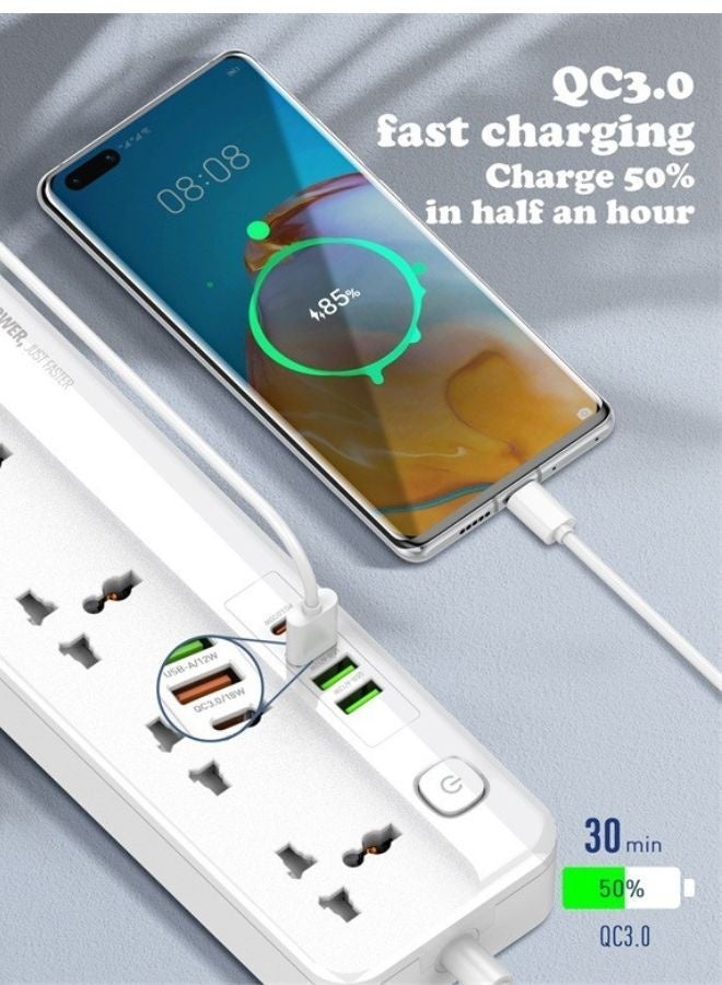 LDNIO 5 Universal Power Extension Cord with Multi Sockets Outlets Compatible With UK/UAE Plug, 3 Auto ID USB PD Ports For Mobile Charging, And 2m Extension Cord for Home, Office, Dorm Essentials & iPhone Charger Cable 3M USB-A to Lightning Cable Fast Charging Power Delivery 30W iPhone Charging Cable for iPhone 14/14 Pro/14 Plus/14 Pro Max, iPad Pro, iPhone 8-13 All Series & USB C Cable A to Type Data Cord Premium Compatible For Samsung Galaxy, MacBook Pro, Nintendo Switch, Huawei MateBook X Pro iPad Mini 6 2M White Bundle - Image 5