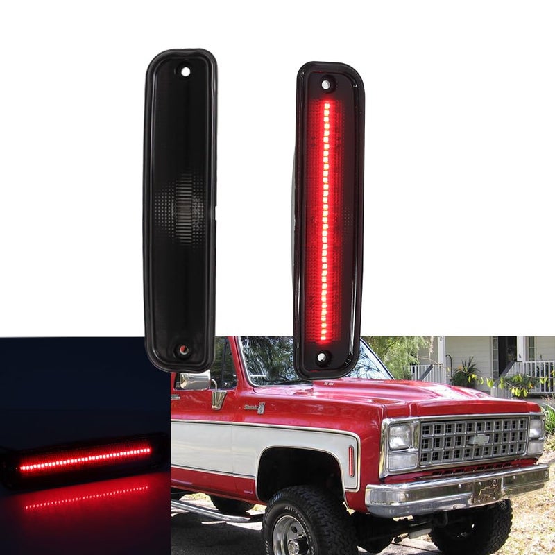 Tonsya For 73 74 75 76 77 78 79 80 GMC Chevy Pickup Blazer Suburban Jimmy C10 C20 C30 GMC Rear Bumper Turn Signal Side Marker lights Smoked Lens Red LED 915557 915558 GM2550115 GM2551107