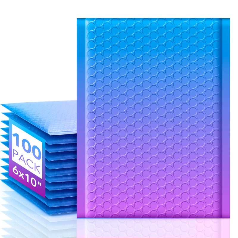 Fuxury Cute Design Bubble Mailers 6x10" 100 Pack Opaque Padded Envelopes Usable Size 6x9" Self Seal Pattern Shipping Envelopes for Mailing Jewelry Makeup Cards #0 Thick Bubble Padded Mailer BluePurple - Image 1