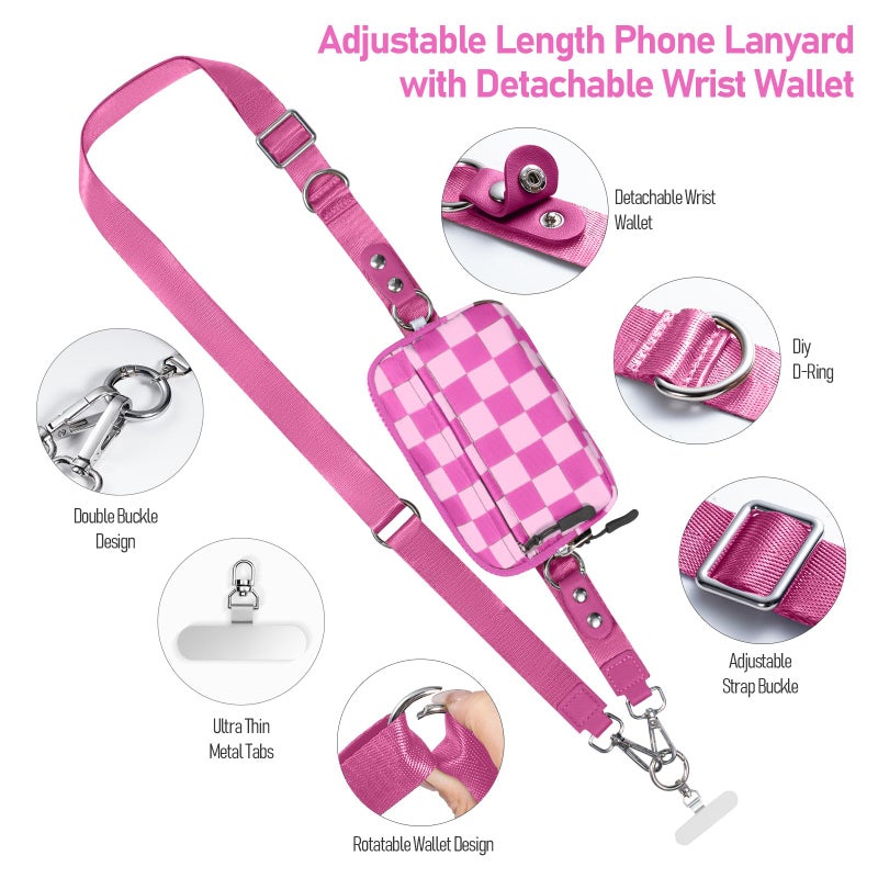 Tiostep Clip and Go Strap for Phone with Wallet Crossbody Phone Lanyard and Detachable Checkered Bag with ID Window and RFID Pouch for Daily Travel. - Image 2