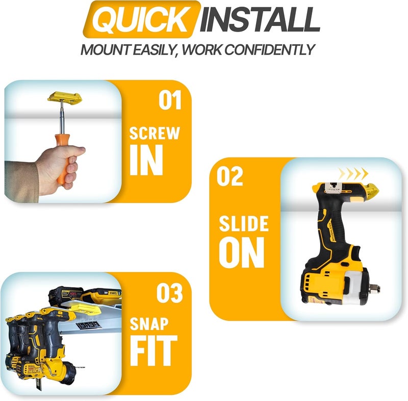 perch 3 Pack Tool Holder Wall Mount for DeWalt 20v/60v Cordless Tools - Snap Fit Drill Holder Wall Mount for DeWalt Tool Hanger with 6 Screws - Easy to Install, Screw in and Lock - Image 3