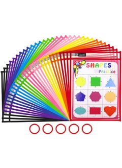 Gamenote Dry Erase Pockets 30 Pack With Rings - Oversized Reusable Plastic Sleeves Shop Ticket Holders Sheet Protectors Teacher Supplies For Classroom Organization (Colorful)  - Image 1