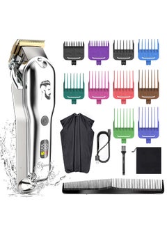 Hatteker Hatteker Mens Hair Clipper Beard Trimmer Hair Trimmer for Men Cordless Clippers Professional Barbers Grooming Kit IPX7 Waterproof Rechargeable Colorful Combs Silver 