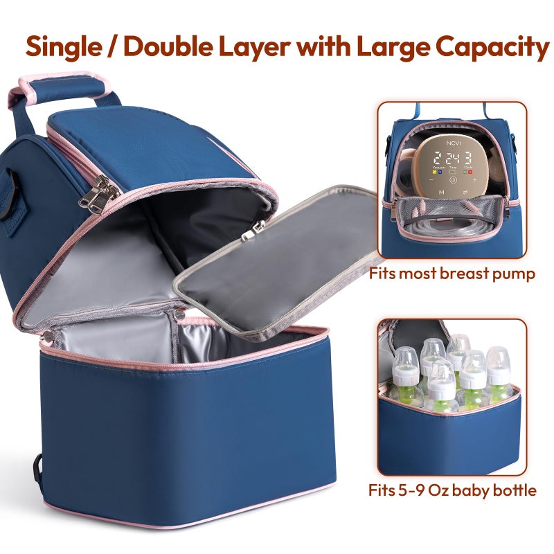 NCVI Breastmilk Cooler Bag, Breast Pump Bag with 2 Ice Pack Fits 6 Bottles, Double Layer Breast Milk Cooler Travel Bag Baby Bottle, for Travel, Nursing Mom Daycare, Work, Picnic (SkyBlue) - Image 3