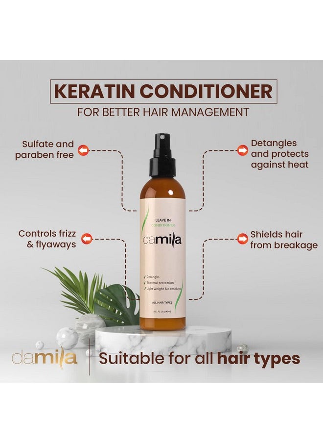 Damila - Keratin Leave In Conditioner Spray For Fine Dry Damaged And Curly Hair Detangles And Protects Against Heat Extends Your Keratin Treatment Sulfate And Paraben Free (4 Oz.) - Image 1
