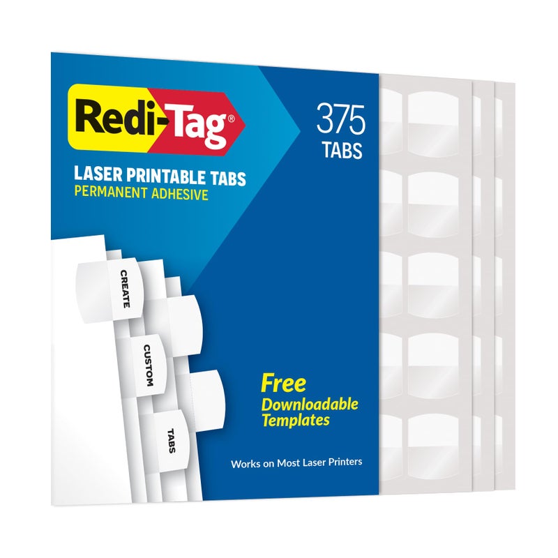 Redi-Tag Laser Index Tabs, Divider Tabs, Permanent Adhesive Index Labels, Customizable Divider Labels, Divider Labels for School, Home and Office, 1-1/8" x 1-1/4", White, 375 Tabs, (B39017) - Image 1