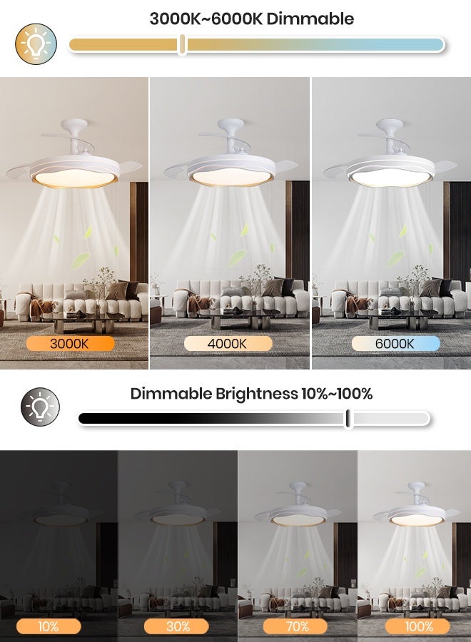 YATAI LIGHTING LED Ceiling Fan Light, Ultra-Thin 19.2-Inch Dimmable Ceiling Fan with Light, 6-Speed Variable Frequency Motor, 3 Color Temperature for Bedroom Living Room - Image 3