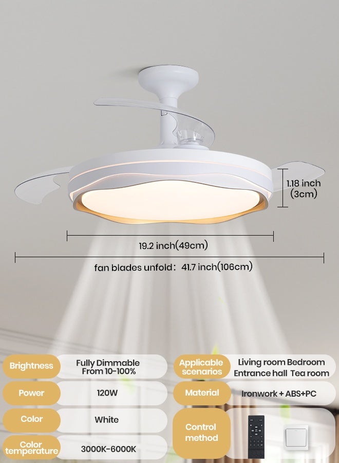 YATAI LIGHTING LED Ceiling Fan Light, Ultra-Thin 19.2-Inch Dimmable Ceiling Fan with Light, 6-Speed Variable Frequency Motor, 3 Color Temperature for Bedroom Living Room - Image 2