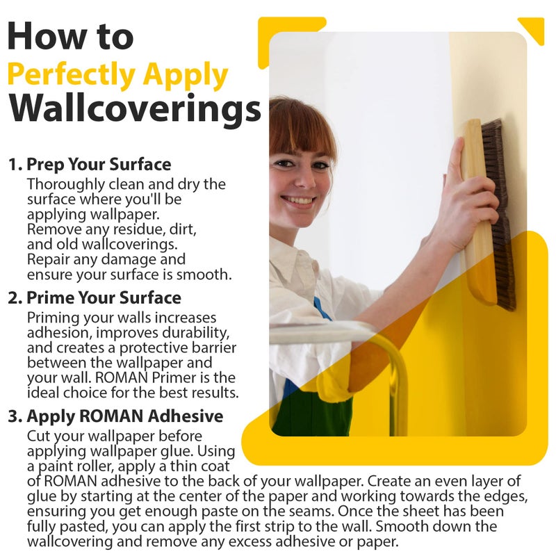 ROMAN Heavy Duty Clear Wallpaper Adhesive, Non-staining, Clear, PRO-838, (1 Gallon - 280 sq. ft.) - Image 3