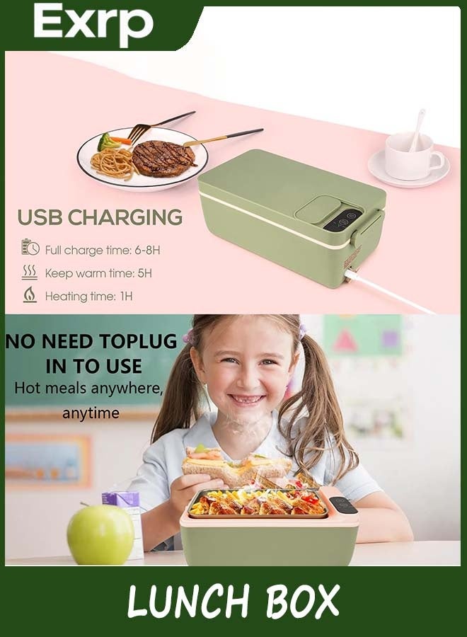 Exrp Cordless Electric Lunch Box, Cordless Food Warmer, Battery Powered Heated Lunch Box, USB Electric Lunch Box for Adults 1L 304 Stainless Steel Container, Warming Time Selectable, HD Display (Green) - Image 4
