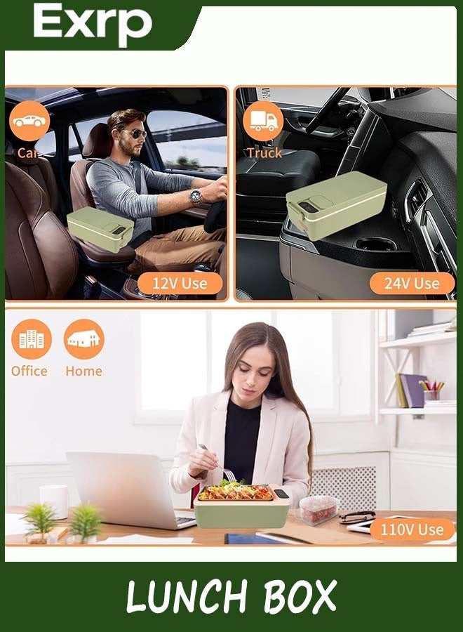 Exrp Cordless Electric Lunch Box, Cordless Food Warmer, Battery Powered Heated Lunch Box, USB Electric Lunch Box for Adults 1L 304 Stainless Steel Container, Warming Time Selectable, HD Display (Green) - Image 5