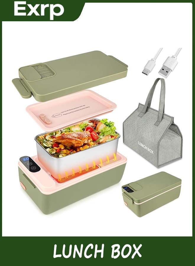 Exrp Cordless Electric Lunch Box, Cordless Food Warmer, Battery Powered Heated Lunch Box, USB Electric Lunch Box for Adults 1L 304 Stainless Steel Container, Warming Time Selectable, HD Display (Green) - Image 1