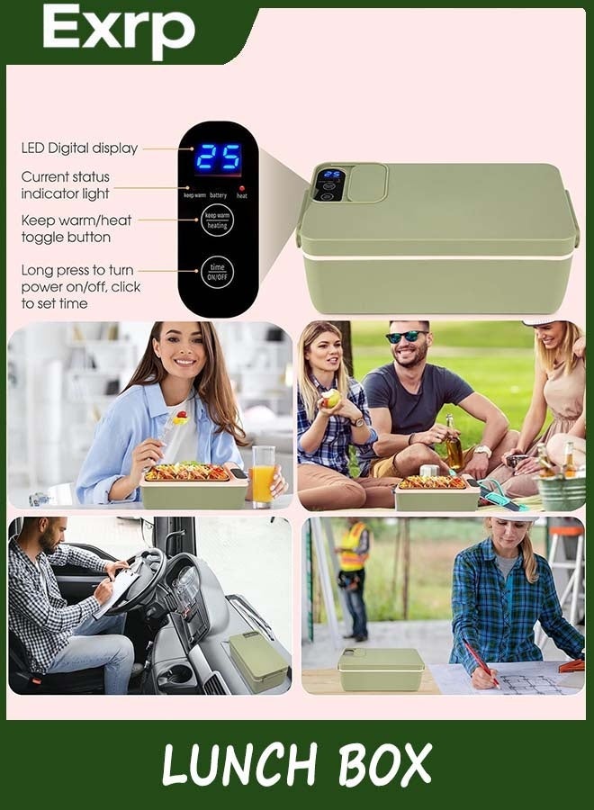 Exrp Cordless Electric Lunch Box, Cordless Food Warmer, Battery Powered Heated Lunch Box, USB Electric Lunch Box for Adults 1L 304 Stainless Steel Container, Warming Time Selectable, HD Display (Green) - Image 3