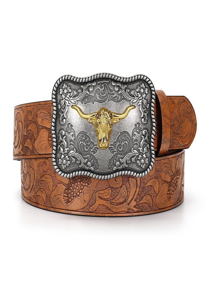 TRIWORKS Men's Western leather belt Cowboy Cowgirl Belt with Printed Engraved Buckle - Image 1
