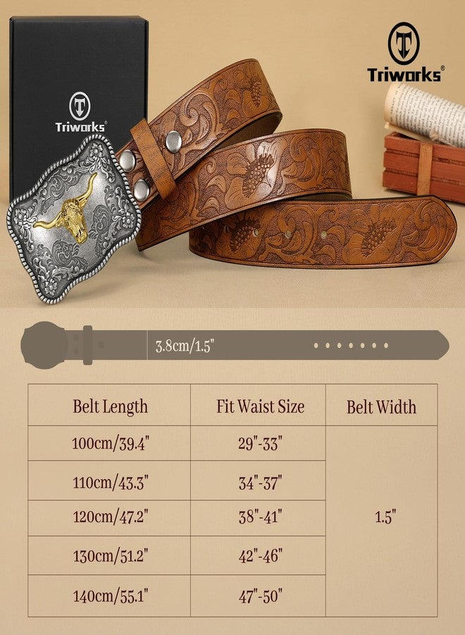 TRIWORKS Men's Western leather belt Cowboy Cowgirl Belt with Printed Engraved Buckle - Image 5