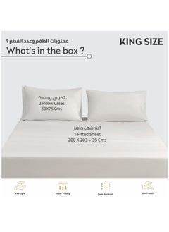 Donetella Bedding Fitted Sheet: 3-Pcs King Size Solid Sheet With Pillowcases Set and Soft-Silky 35 Cm Extra Deep Brushed Microfiber Cooling Bed Sheet, Ice Cube Grey  - Image 3