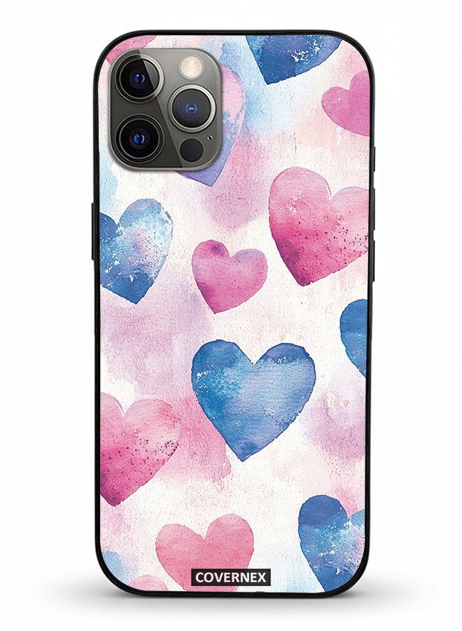 Covernex Apple iPhone 12 Pro Protective Case Cover Printed Featuring Watercolor Soft Heart Pattern - Image 2