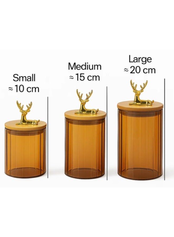 Gazelle Spice Set 3 Pieces (540, 840, 1080)ml, Clear Glass Jars Decorated with Gold Gazelle Lid in Modern Design, Amber Kitchen Storage Canisters with Airtight Bamboo Lids, Perfect for Storing Spices, Coffee, Tea, Grains, Nuts, Pasta, Cookies - Image 2