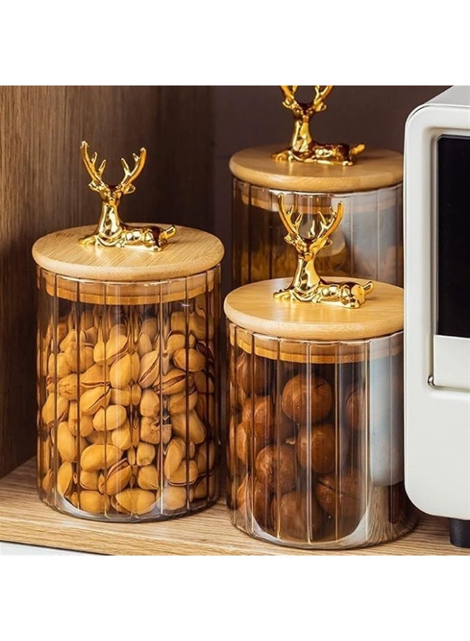 Gazelle Spice Set 3 Pieces (540, 840, 1080)ml, Clear Glass Jars Decorated with Gold Gazelle Lid in Modern Design, Amber Kitchen Storage Canisters with Airtight Bamboo Lids, Perfect for Storing Spices, Coffee, Tea, Grains, Nuts, Pasta, Cookies - Image 3