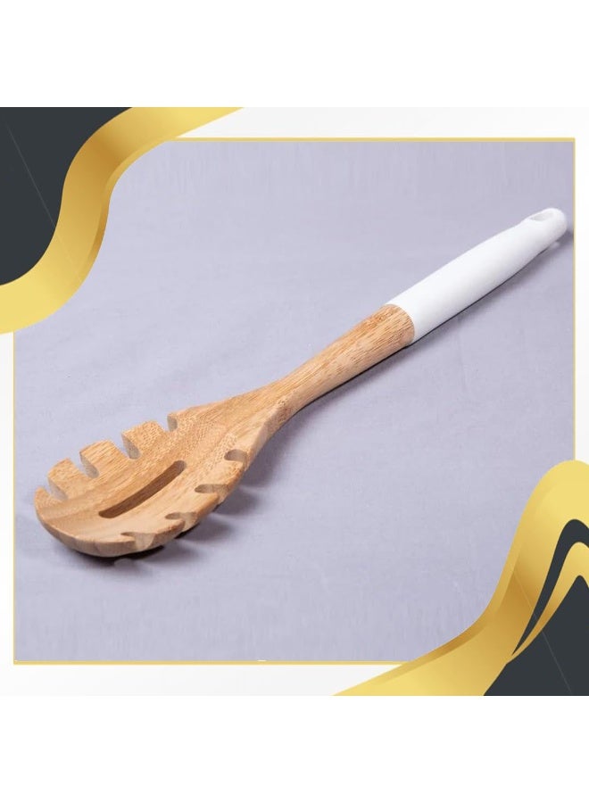 13.2 Inch Bamboo Spaghetti Fork – Natural Wooden Pasta Spoon for Serving Noodles, Spaghetti, Salad & Cooking, Eco-Friendly Kitchen Utensil - Image 3