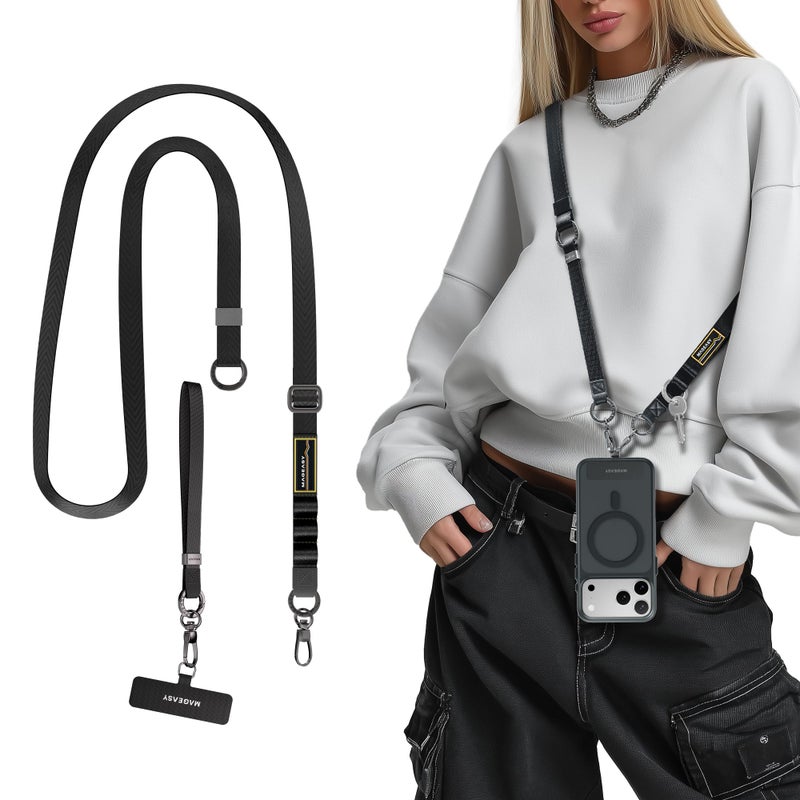 MAGEASY 2-in-1 Phone Lanyard Crossbody & Wrist Strap with Tether Tab & Belt Clip, Adjustable Phone Strap, Hands-Free Anti-Drop Travel Phone Leash for iPhone & Android (Black) - Image 1