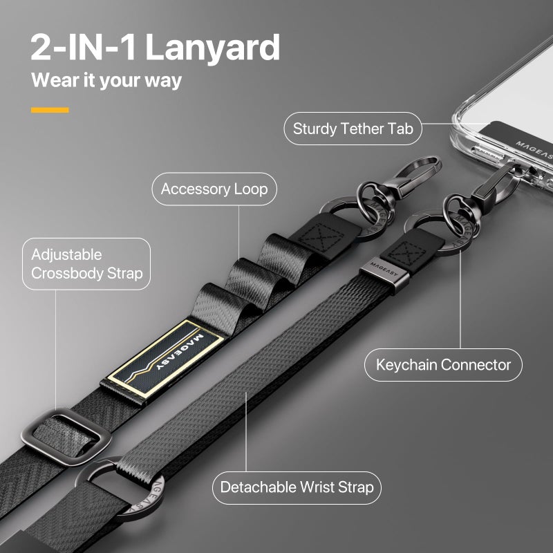 MAGEASY 2-in-1 Phone Lanyard Crossbody & Wrist Strap with Tether Tab & Belt Clip, Adjustable Phone Strap, Hands-Free Anti-Drop Travel Phone Leash for iPhone & Android (Black) - Image 4
