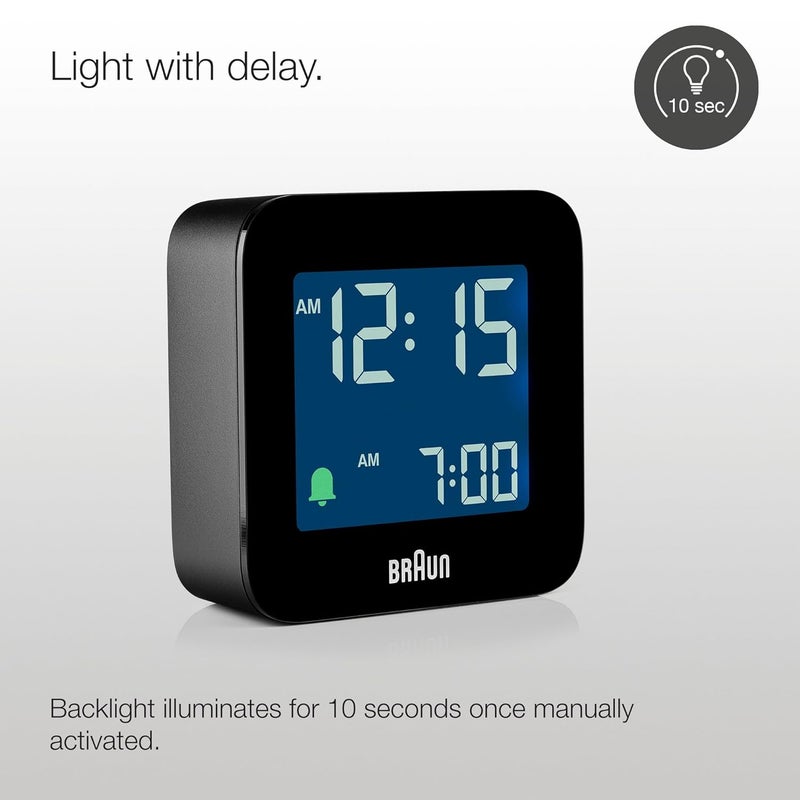 Braun Digital Travel Alarm Clock with Snooze Compact Size Negative LCD Display Quick Set Crescendo Beep Alarm in Black Model BC08B 1Pack - Image 3