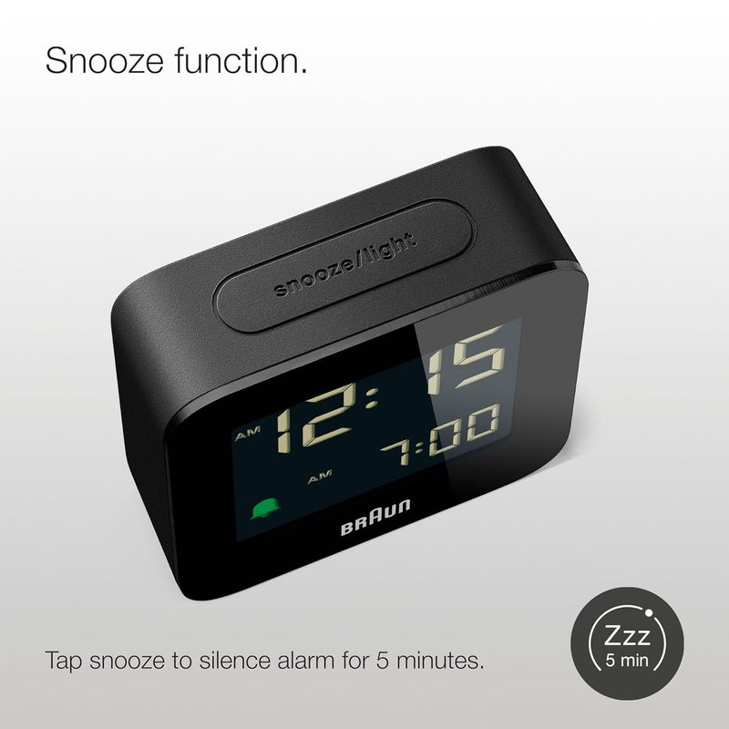 Braun Digital Travel Alarm Clock with Snooze Compact Size Negative LCD Display Quick Set Crescendo Beep Alarm in Black Model BC08B 1Pack - Image 4