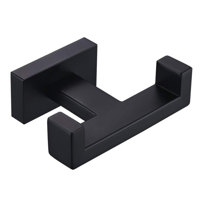 DOUBLE TOWEL HOOK MATTE BLACK STAINLESS STEEL BATHROOM TOWEL HOLDER COAT ROBE HOOK WALL MOUNT