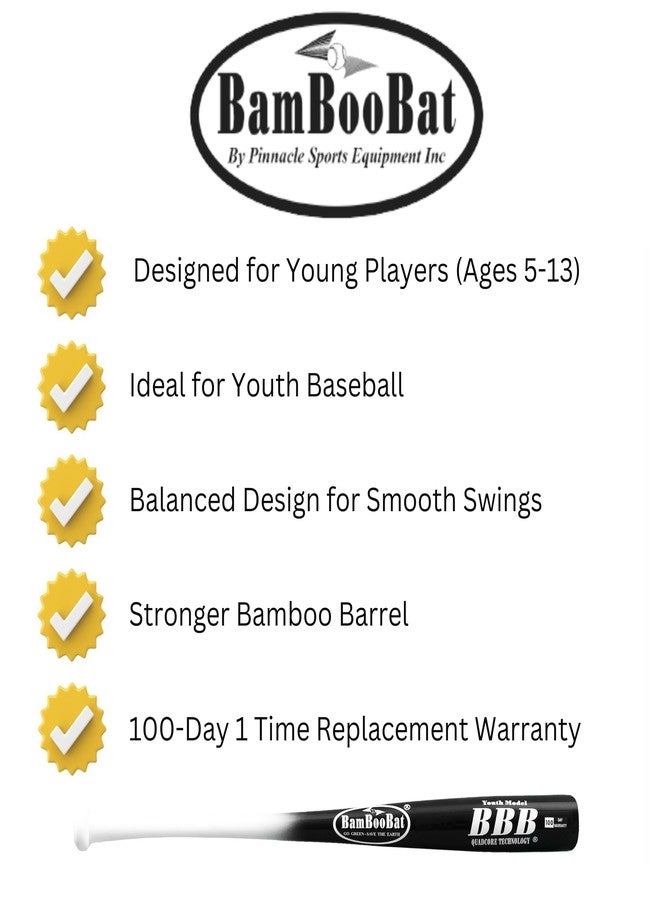 BamBooBat by Pinnacle Sports Equipment INC. Youth Durable Bamboo Baseball Bat for Players Aging 5-13 Years Old, White Handle/Black Barrel, 29 Inch (YHWBB29) - Image 5